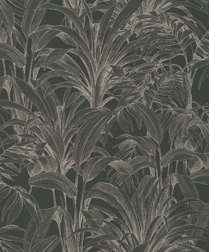Non-Woven Wallpaper Tropical Black Gold Metallic A51403