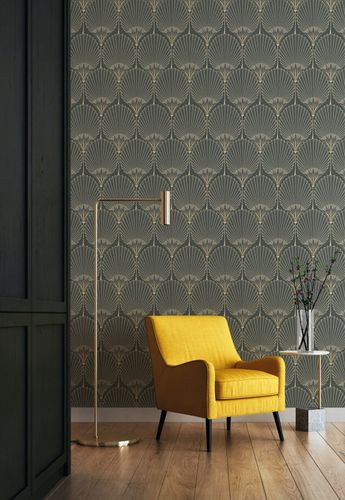 Non-Woven Wallpaper Art Deco Black Gold Metallic A54901