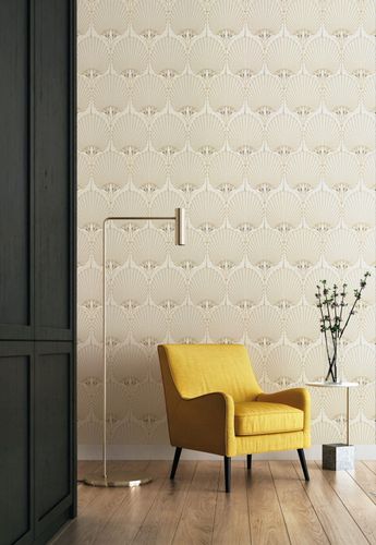 Non-Woven Wallpaper Art Deco Fan Cream Gold Metallic