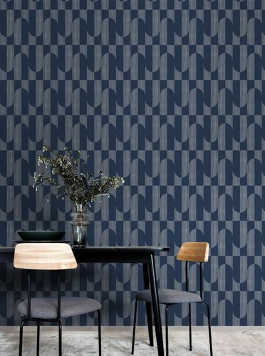Non-woven wallpaper stripes blue silver metallic A55703