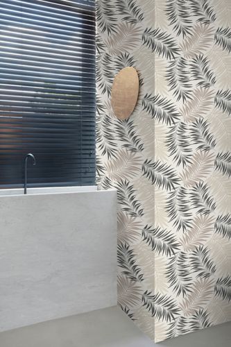 Non-woven wallpaper leaves ferns cream black beige A56201