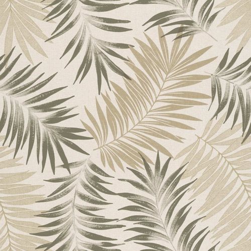 Non-woven wallpaper leaves cream white green A56202