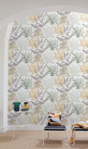 Non-woven wallpaper leaves beige black yellow A57101