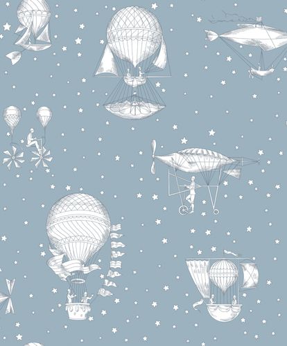 Non-Woven Wallpaper Balloons Blue White Metallic JR3004