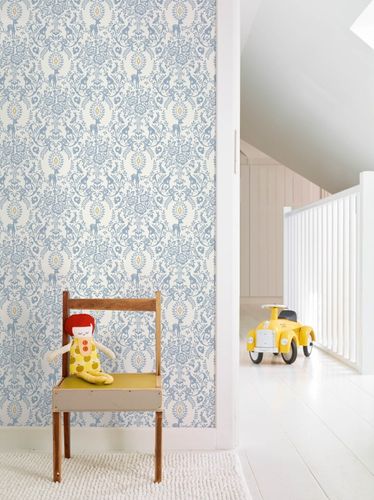 Non-Woven Wallpaper Floral White Blue Gold Metallic JS3304