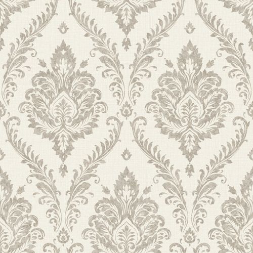 Non-woven wallpaper ornaments damask cream gray glitter