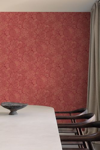 Non-Woven Wallpaper Floral Red Gold Metallic A56402