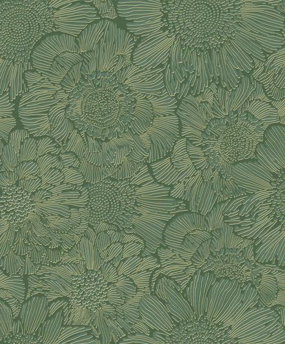 Non-Woven Wallpaper Floral Green Gold Metallic A56403