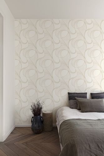 Non-Woven Wallpaper Lines Cream Gold Metallic A57215