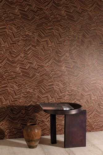 Non-woven wallpaper leaves orange beige gloss A62103