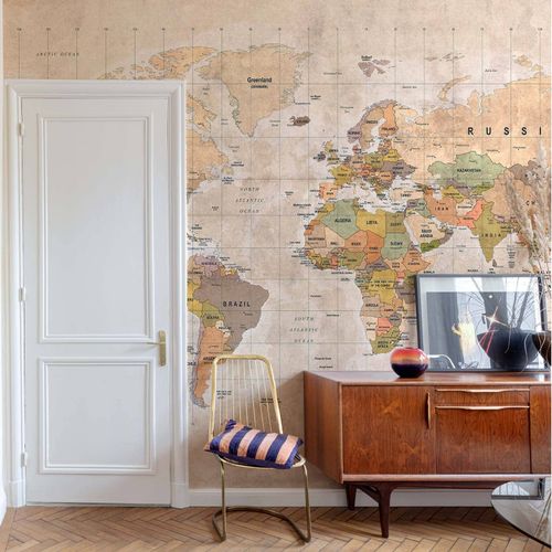 Wall Mural World Map Countries Beige Brown Green ML3001