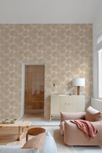 Non-woven wallpaper leaves cream beige gold metallic