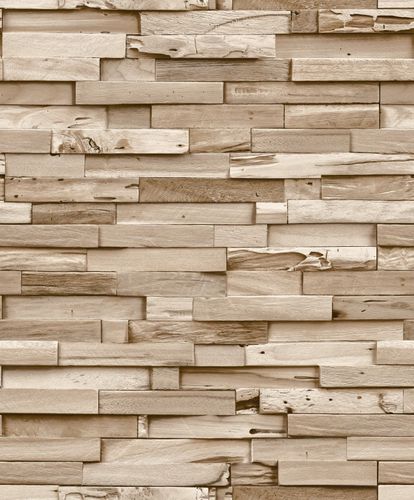 Non-woven wallpaper wood look blocks beige cream A64002