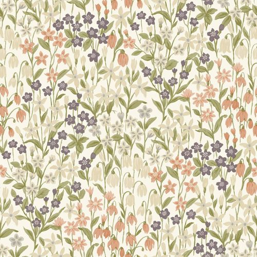 Non-woven wallpaper floral pattern white green pink A64101