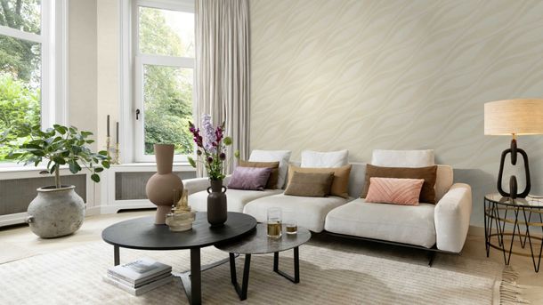 Rasch non-woven wallpaper waves cream metallic 608038