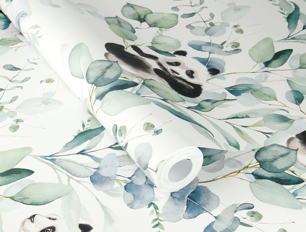 Rasch non-woven wallpaper pandas white black green 301144