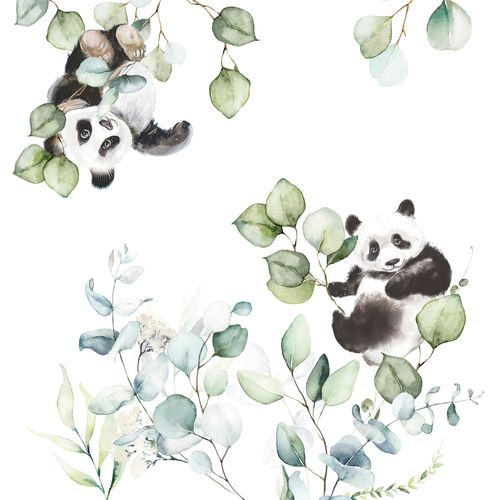 Rasch mural leaves pandas white black green 364972