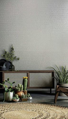 Non-woven wallpaper fabric look grey silver metallic 34504