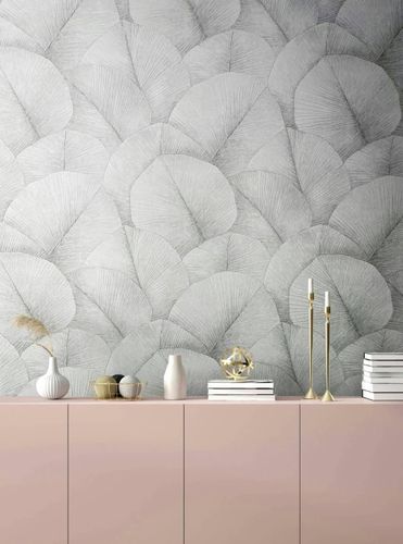 Non-woven wallpaper leaves floral texture light grey 34509