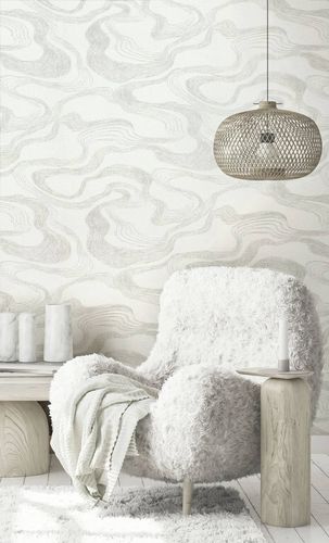 Non-woven wallpaper waves textile look grey metallic 34534