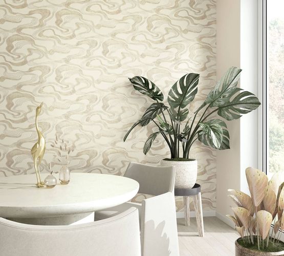 Non-Woven Wallpaper Waves Textile look Beige Metallic 34535