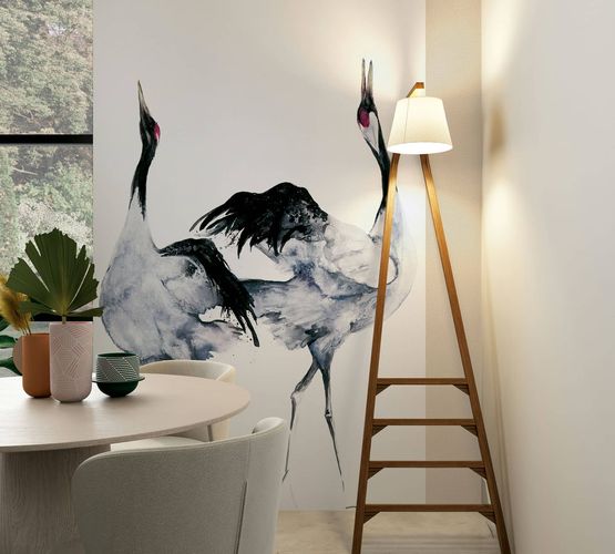 Digital print watercolor birds black white grey 34595