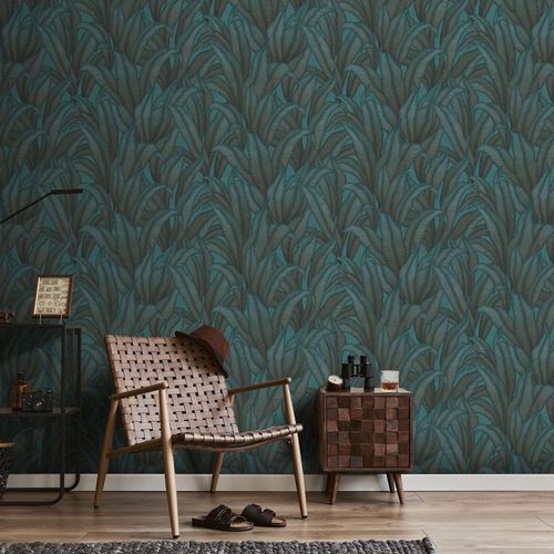 Wallpaper Guido Maria Kretschmer leaves turquoise 10371-19