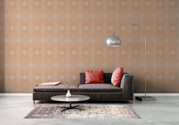 Non-woven wallpaper graphic art deco beige orange 39532-3