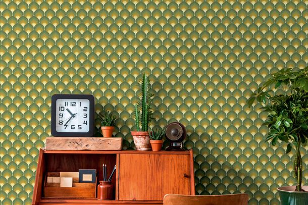 Non-woven wallpaper retro graphic green orange 39538-1