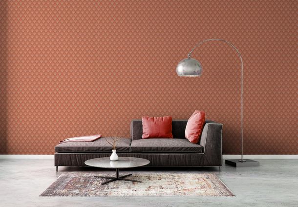 Non-woven wallpaper retro fan graphic red orange 39538-5