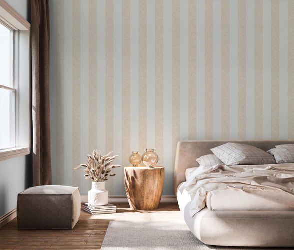 Non-woven wallpaper block stripes white apricot 34407