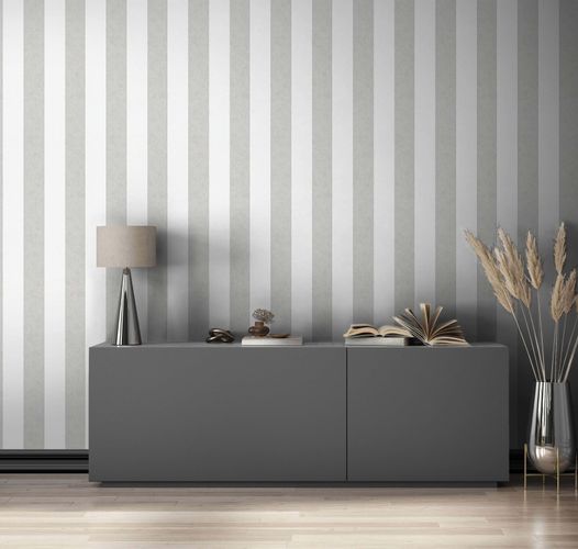 Non-woven wallpaper block stripes white grey glitter 34408