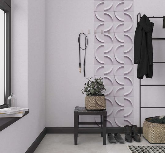 Non-woven wallpaper tiles 3D effect circles grey pink 34462