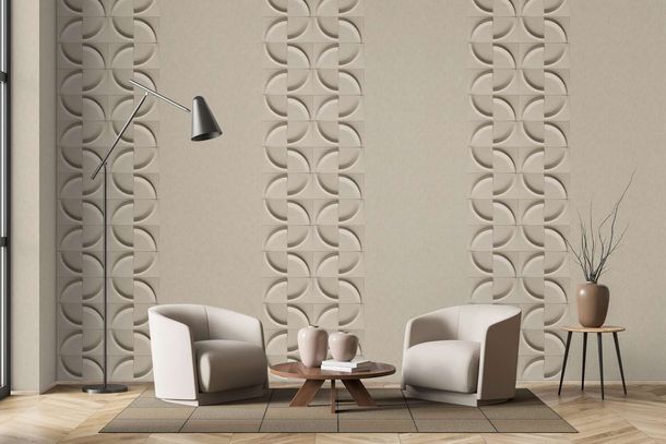 Non-woven wallpaper 3D effect circles grey beige 34466