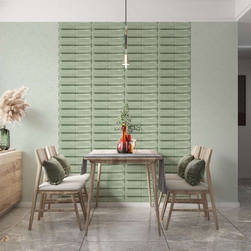 Non-woven wallpaper 3D look concrete look light green 34476