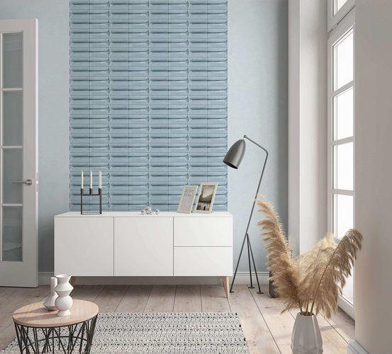 Non-woven wallpaper 3D look concrete look light blue 34478