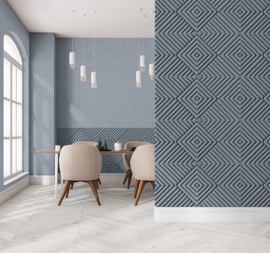 Non-woven wallpaper geometric 3D look blue grey 34482