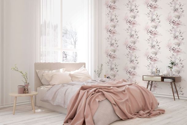 Non-woven wallpaper floral white pink beige 81623