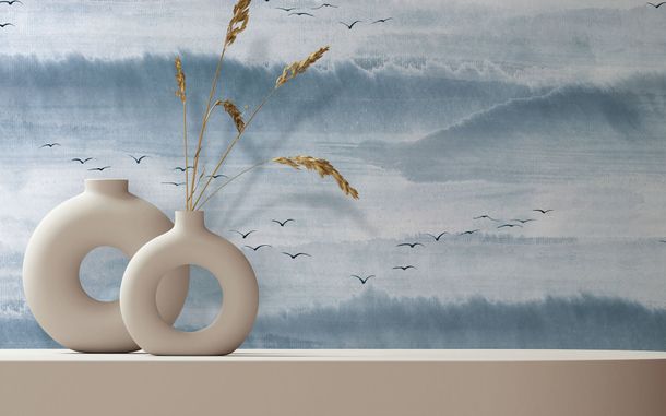 Non-woven wallpaper nature sky birds white blue grey 81627