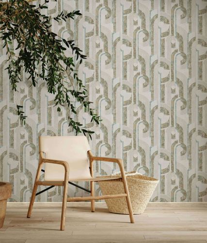 Non-woven wallpaper geometric lines cream beige blue 81629