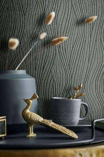 Non-woven wallpaper wavess grey black metallic 82403