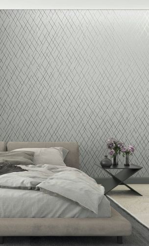 Non-woven wallpaper lines grey silver metallic 82404