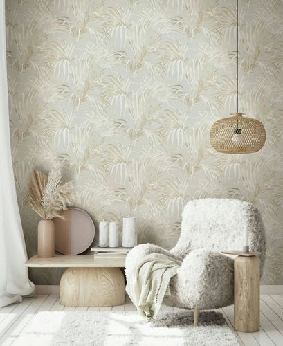 Non-woven wallpaper palm tree texture beige grey 82413