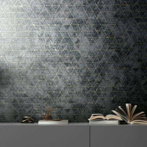 Non-woven wallpaper geometric grey  gold metallic 82425