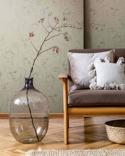 Non-woven wallpaper illustration beige grey metallic 82437