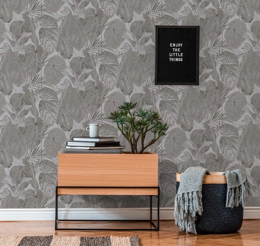 Non-woven wallpaper tropical grey anthracite silver 39355-5