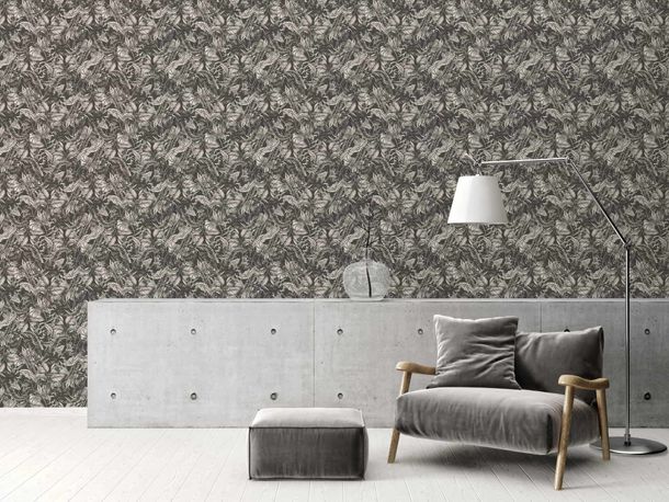 Non-woven wallpaper jungle tropical black white 39425-2