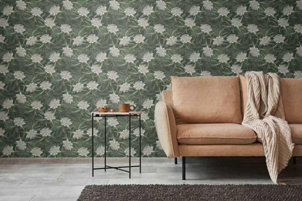 Non-woven wallpaper floral green white 39432-1