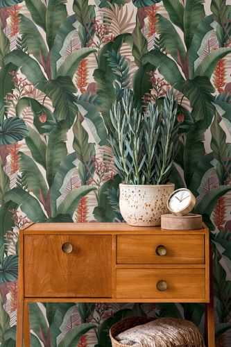 Non-woven wallpaper plants jungle orange green 39435-1