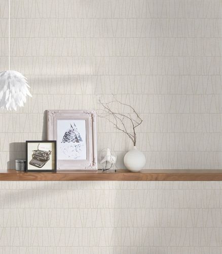 Non-woven wallpaper lines cream pearl metallic 39506-2